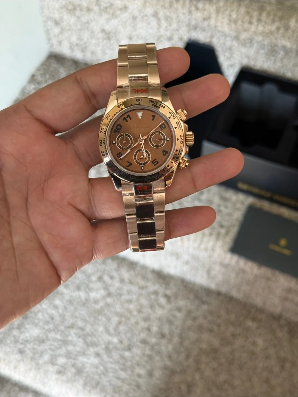 Seiko mod Rose Gold Chronograph with chocolate dial Men's Watch